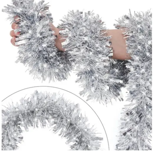 Metallic Silver Tinsel Garland - texture